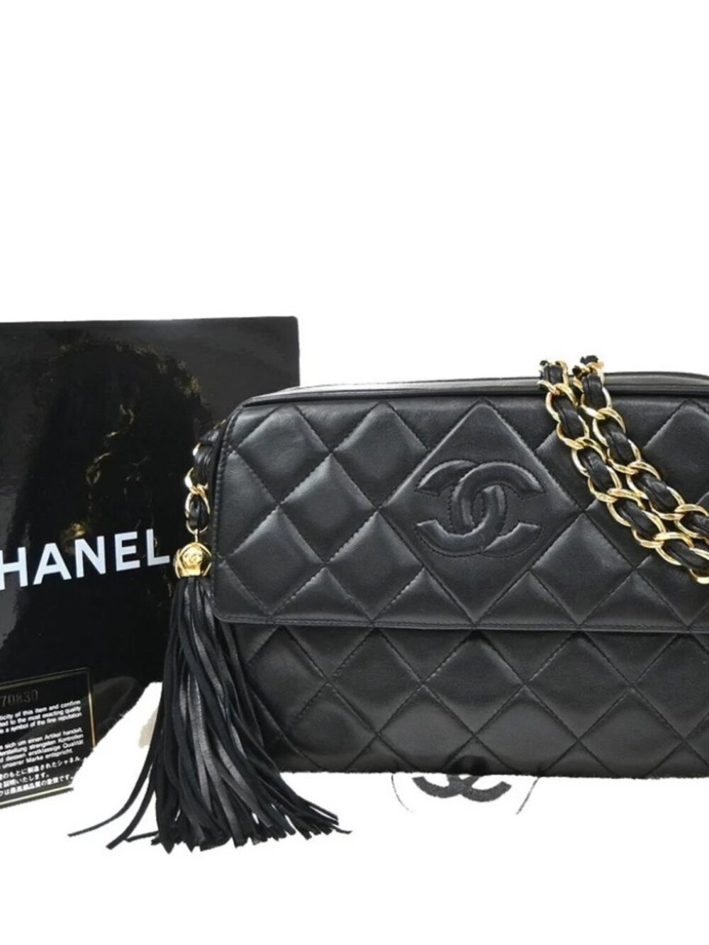 CHANEL Matelasse Camera Chain Shoulder Bag Leather Black GHW Vintage 314RP277